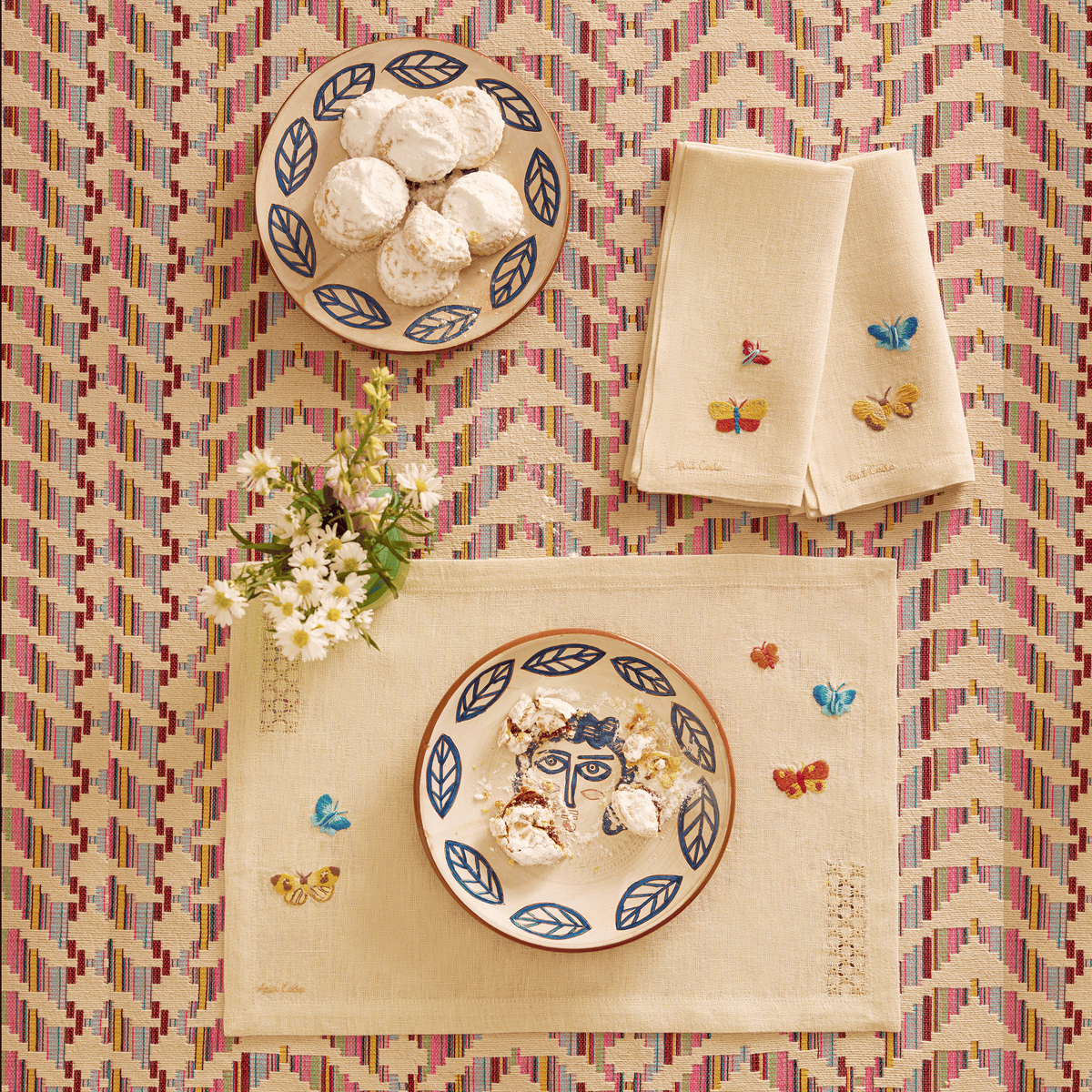 Nile Butterflies Hand-Embroidered Linen Napkins (Set Of 4)