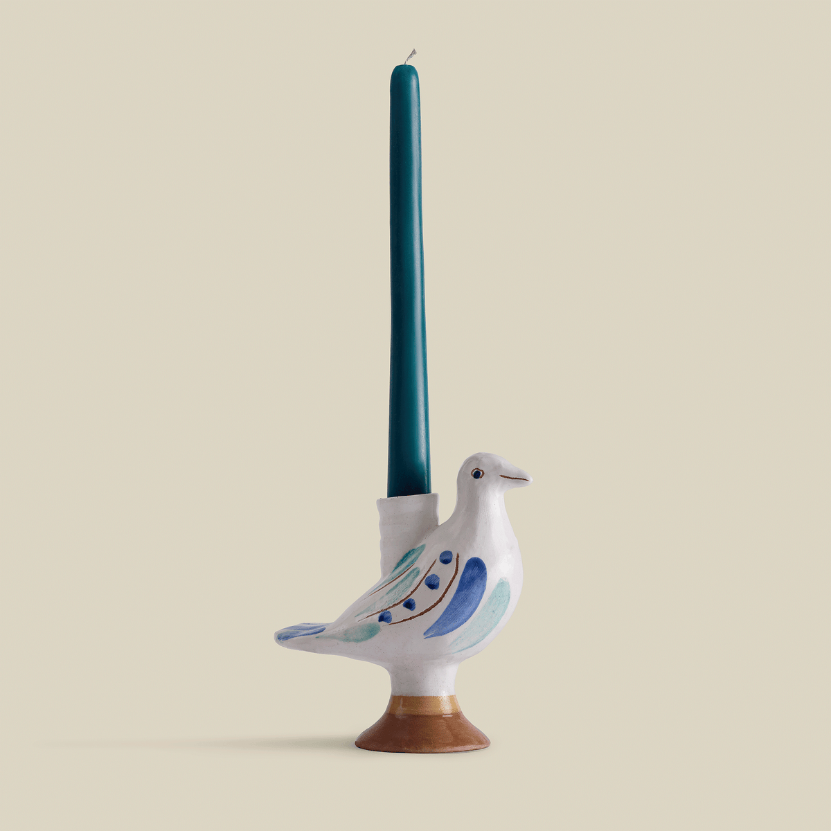 Doves Hand-Painted Fayoum Pottery Candle Holder