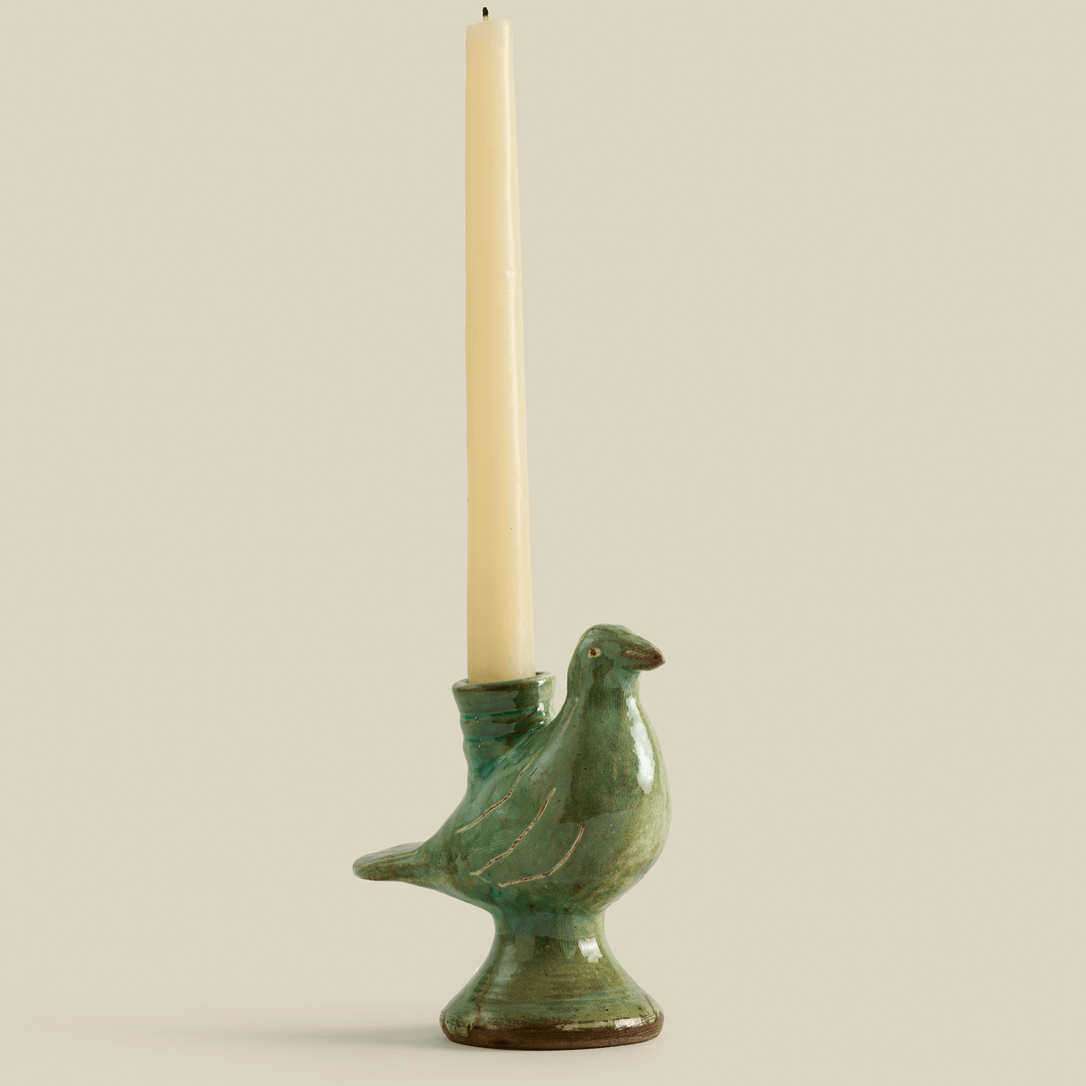 Doves Hand-Painted Fayoum Pottery Candle Holder