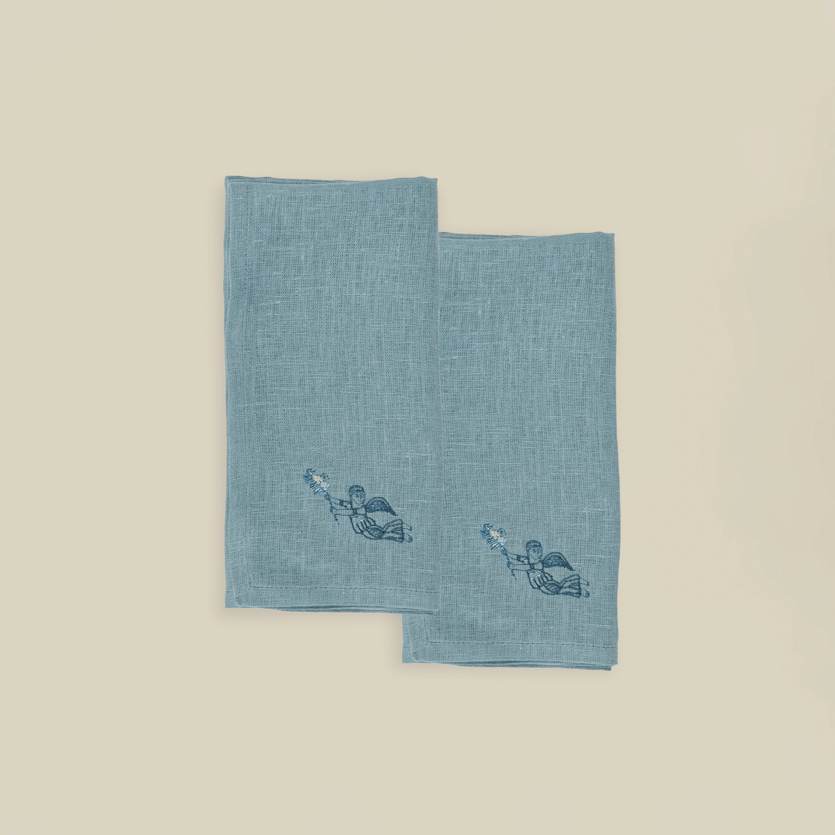 Coptic Angel Hand-Embroidered Linen Napkin (Set Of 2)