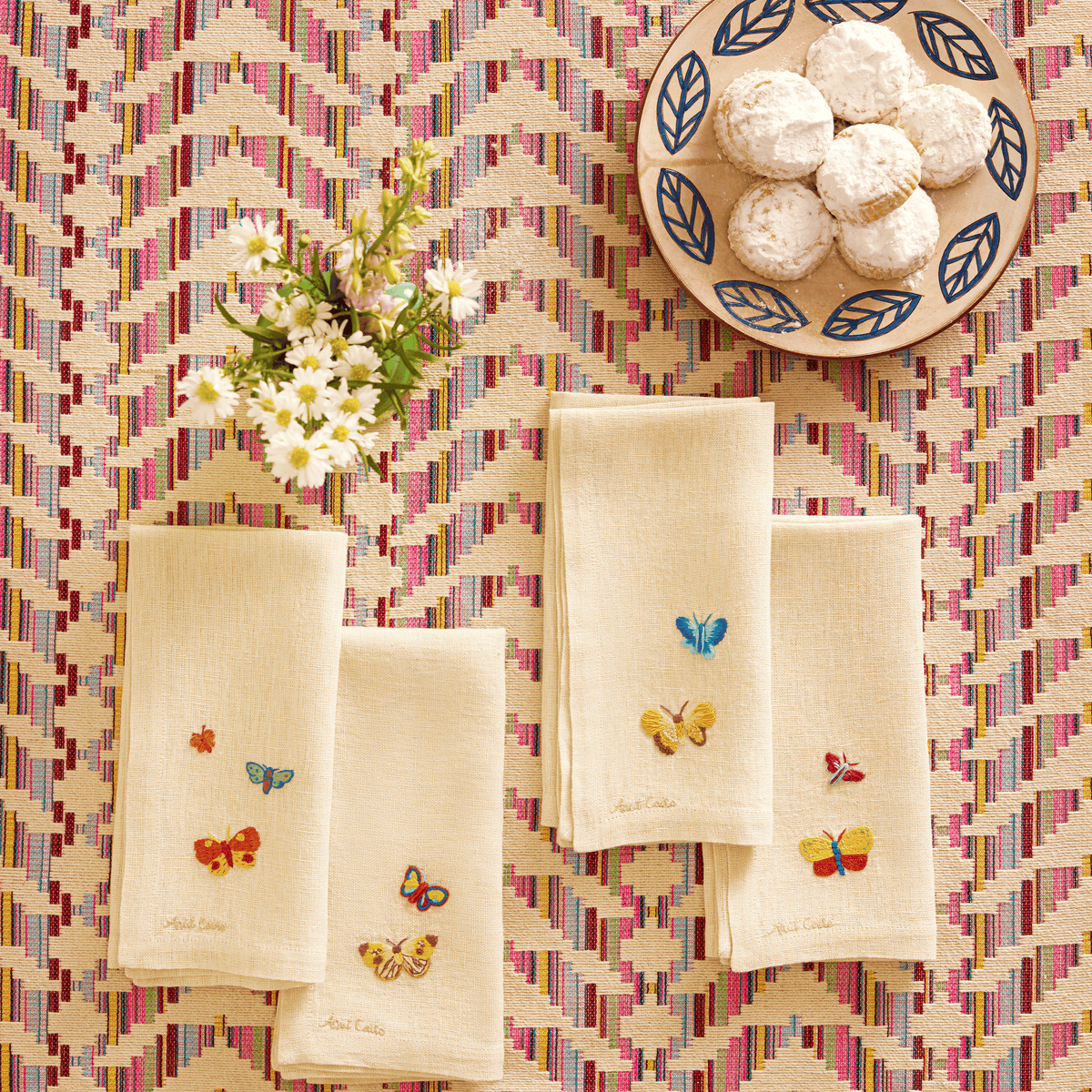 BNDL-Nile Butterflies Hand-Embroidered Linen Napkins