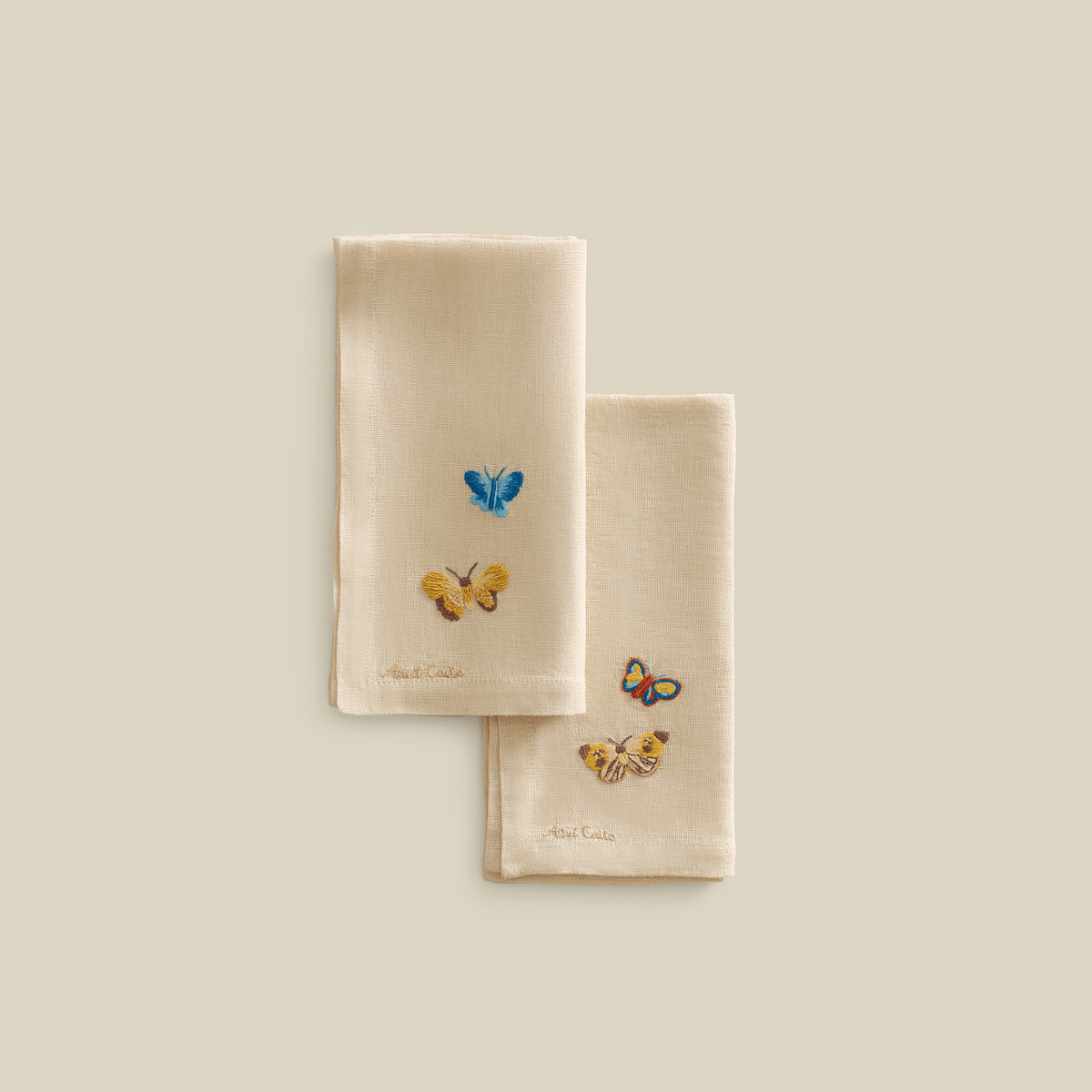BNDL-Nile Butterflies Hand-Embroidered Linen Napkins