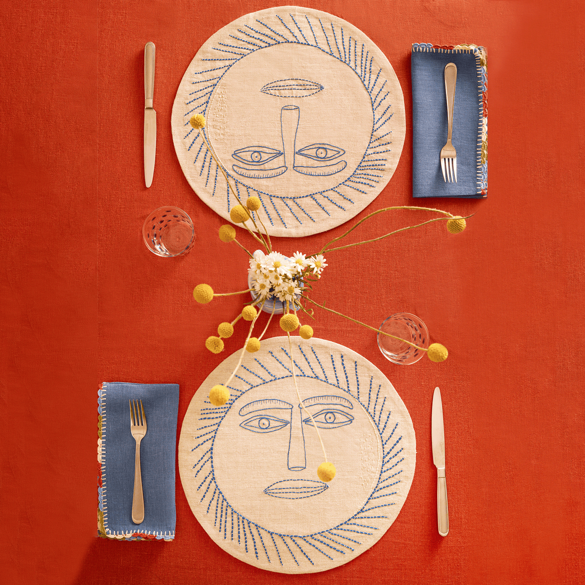 Mr Ra Hand-Embroidered Linen Placemat (Set Of 2)