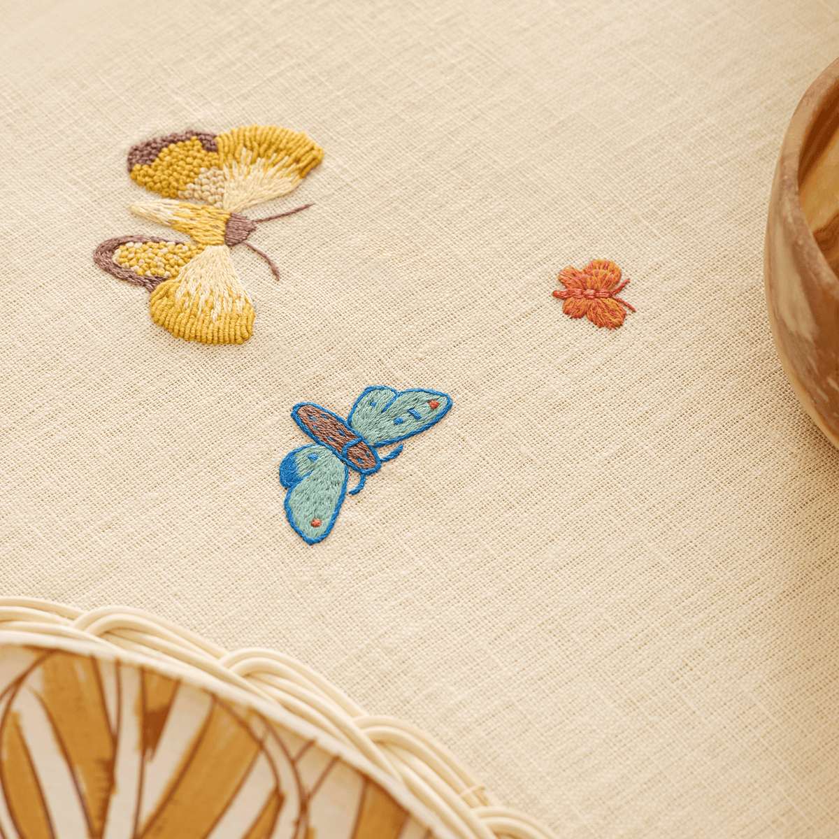 Nile Butterflies Hand Embroidered Linen Tablecloth