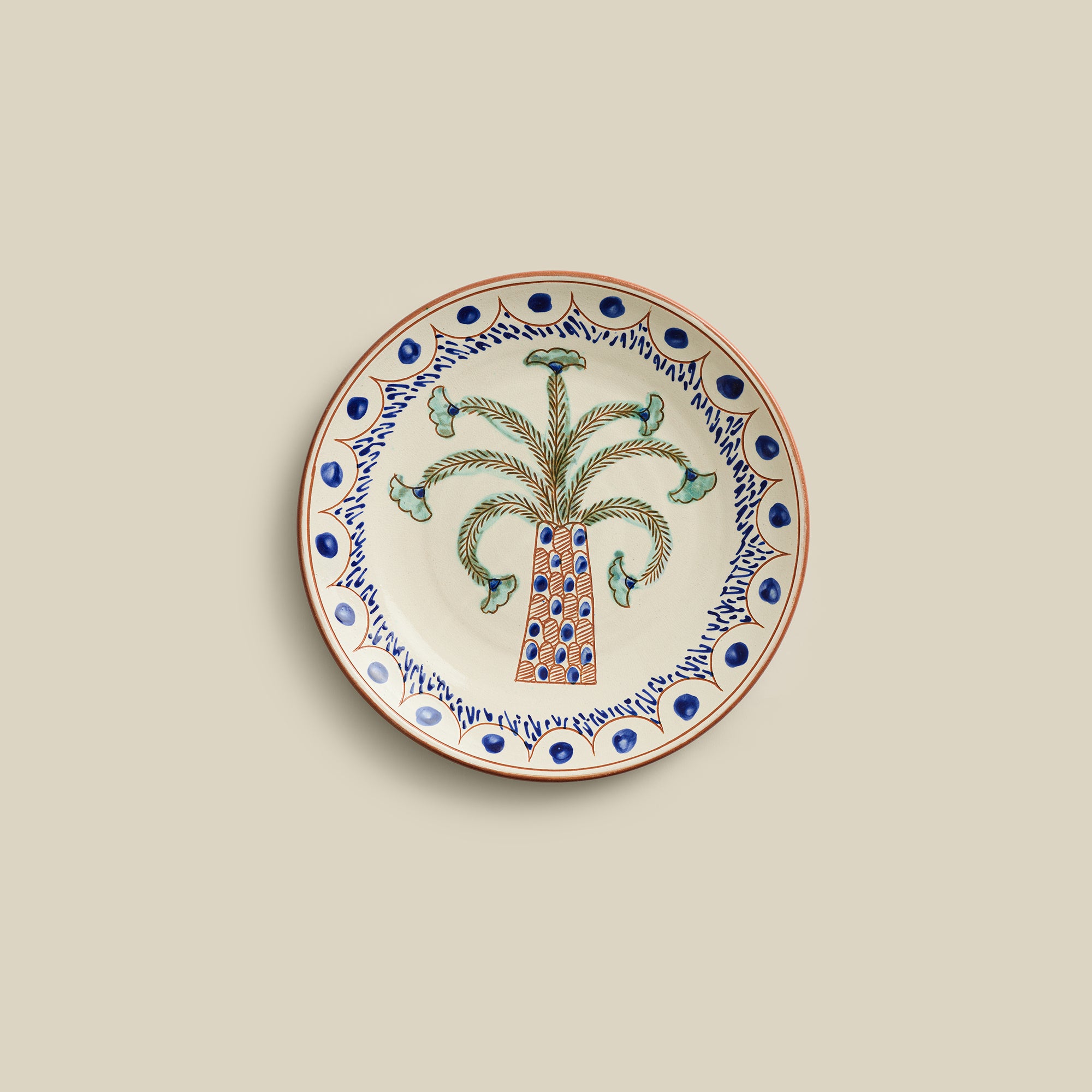 Dancing Palm Hand-Painted Fayoum Pottery Dinner Plate (Set of 2)