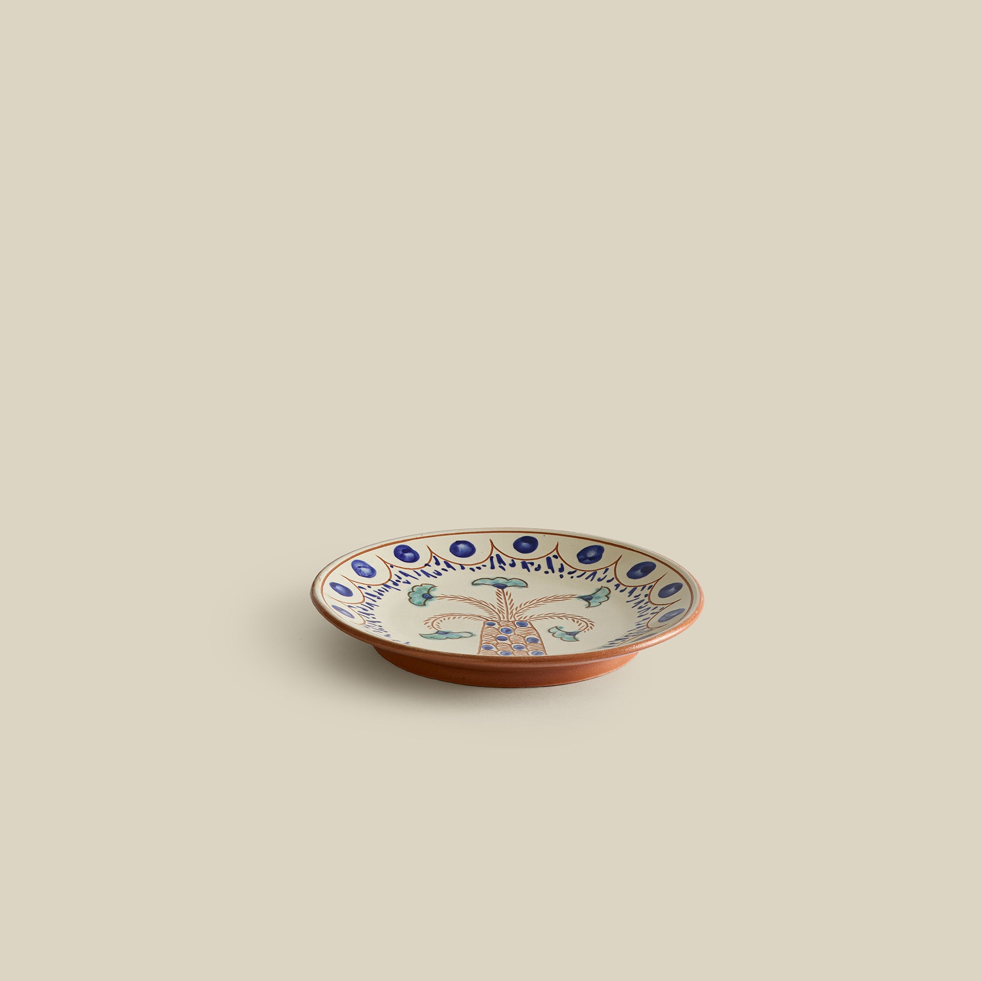 Dancing Palm Hand-Painted Fayoum Pottery Dessert Plate (Set of 2)