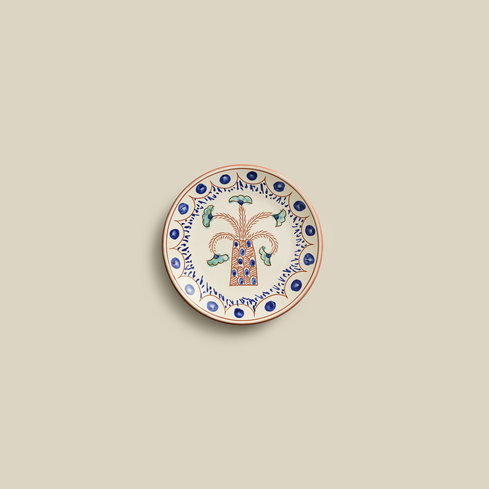 Dancing Palm Hand-Painted Fayoum Pottery Dessert Plate (Set of 2)