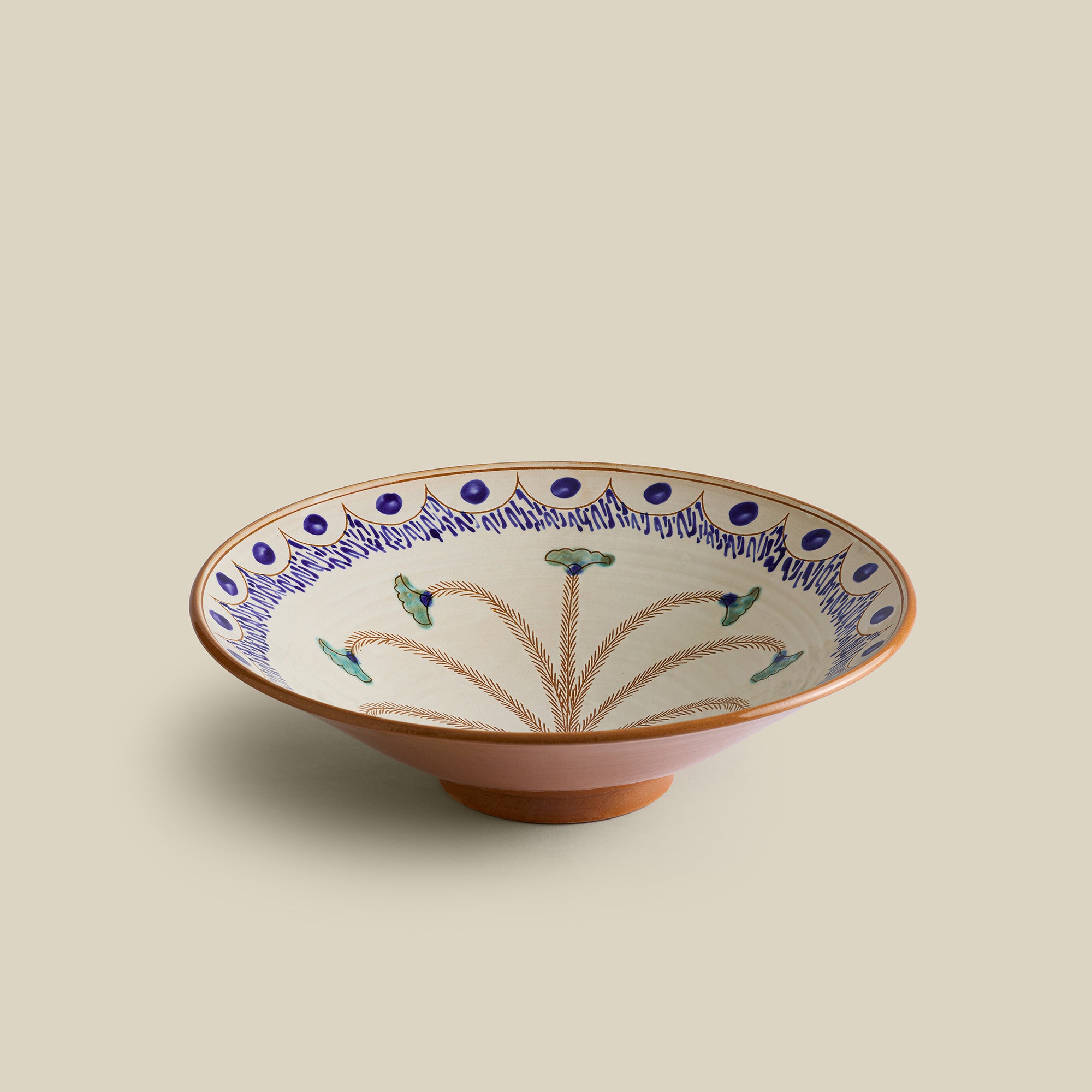 Dancing Palm Hand-Painted Fayoum Pottery Serving Bowl