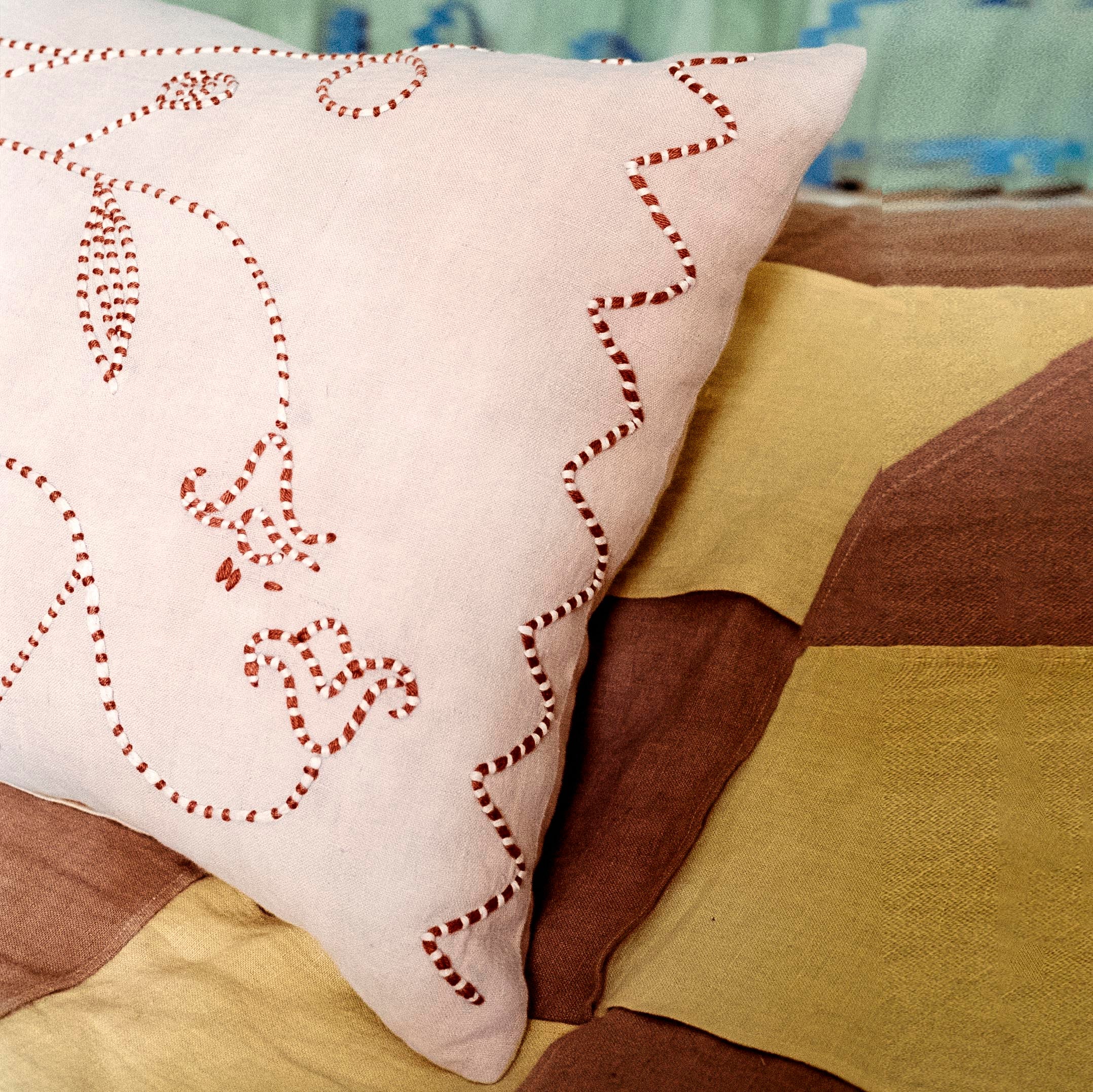 Lotus Trail Hand Embroidered Bolster Cover