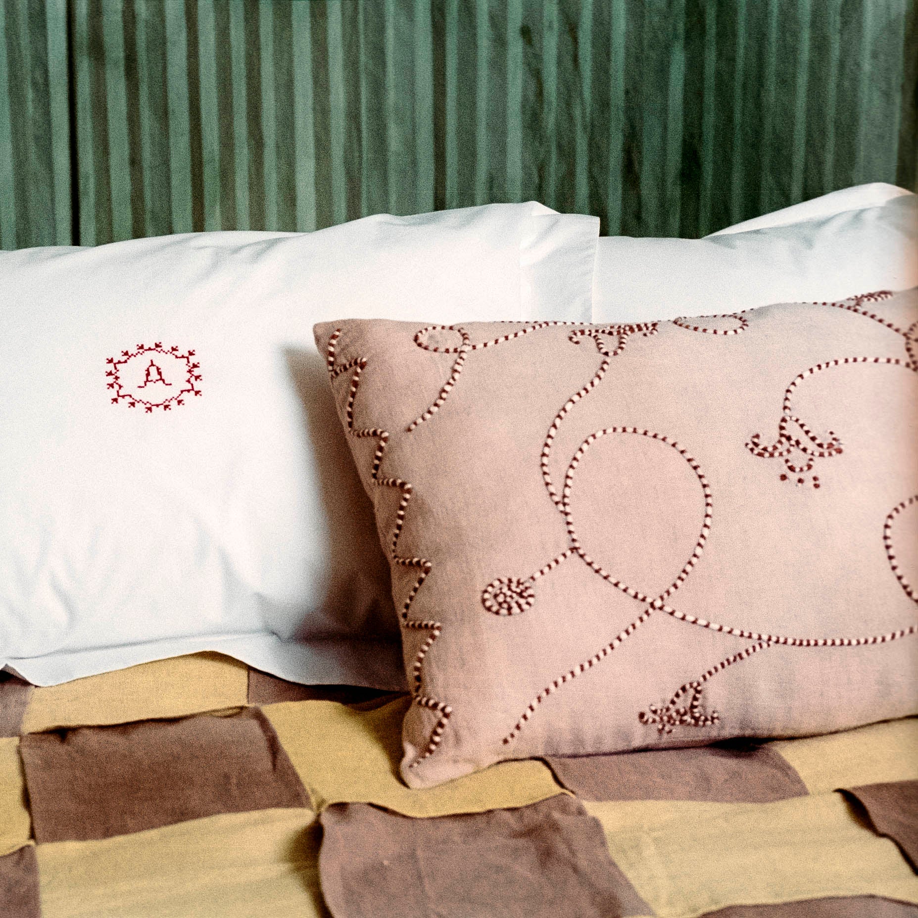 Lotus Trail Hand Embroidered Bolster Cover