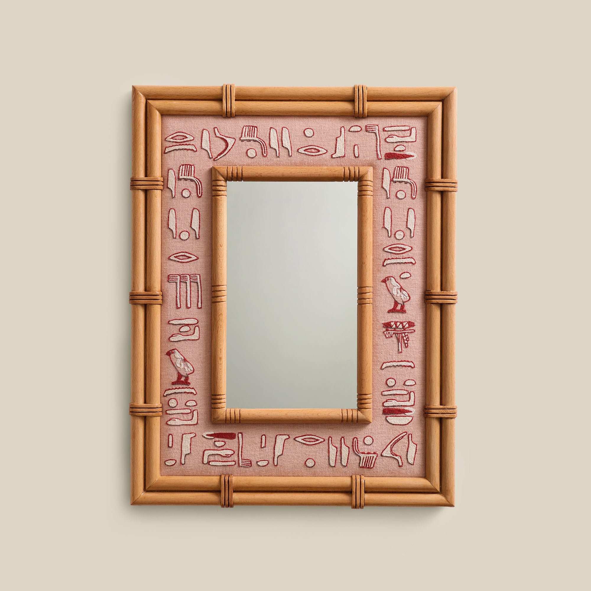 Carter Hand-Embroidered Linen-Bordered Mirror