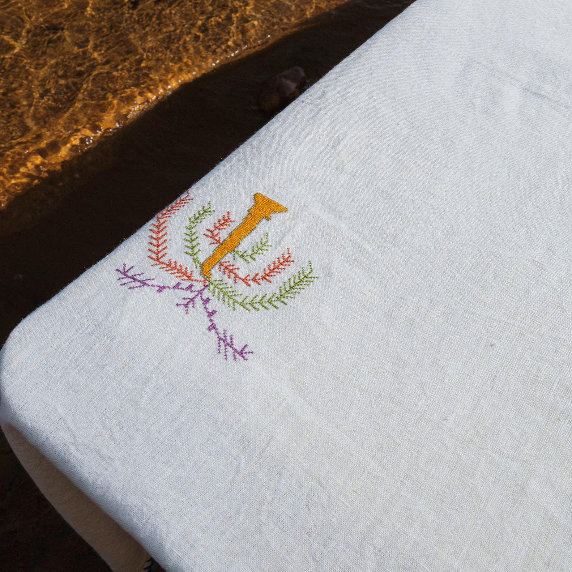 Royal Palm Hand-Embroidered Linen Tablecloth