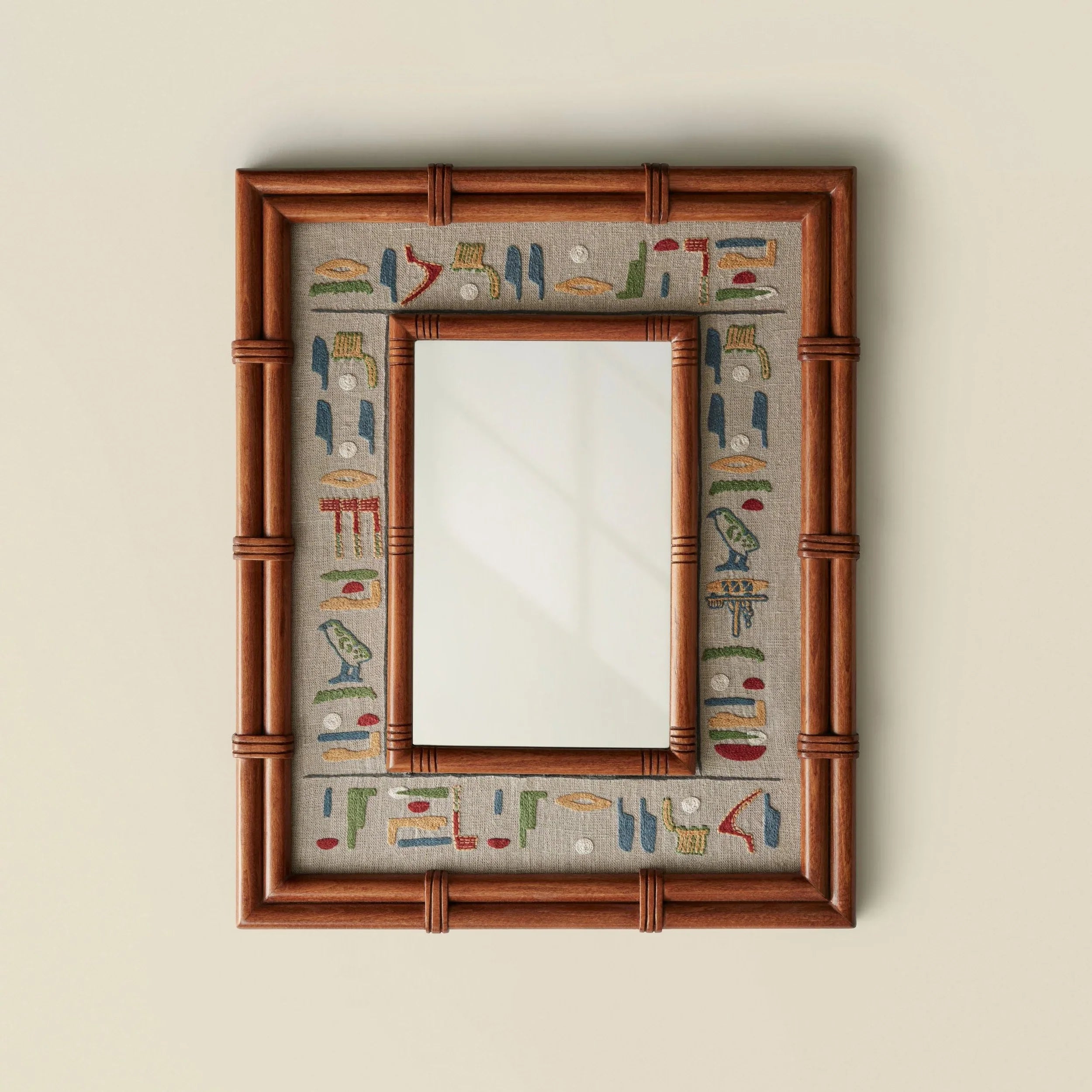 Carter Hand-Embroidered Linen-Bordered Mirror