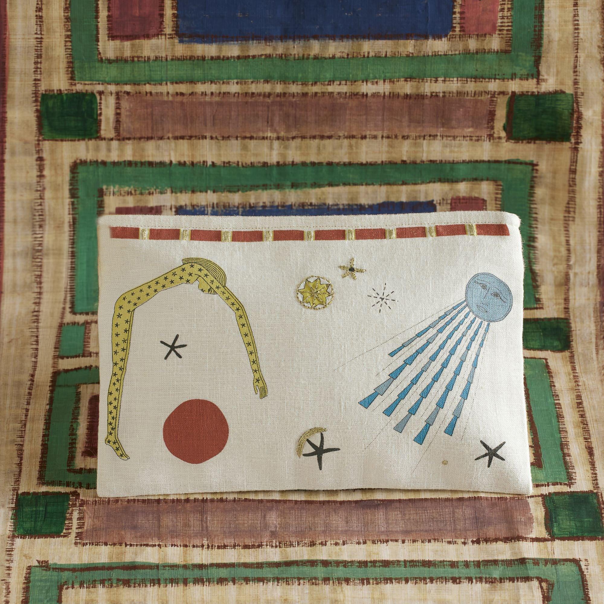 Stellar Hand-Embroidered Linen Pouch