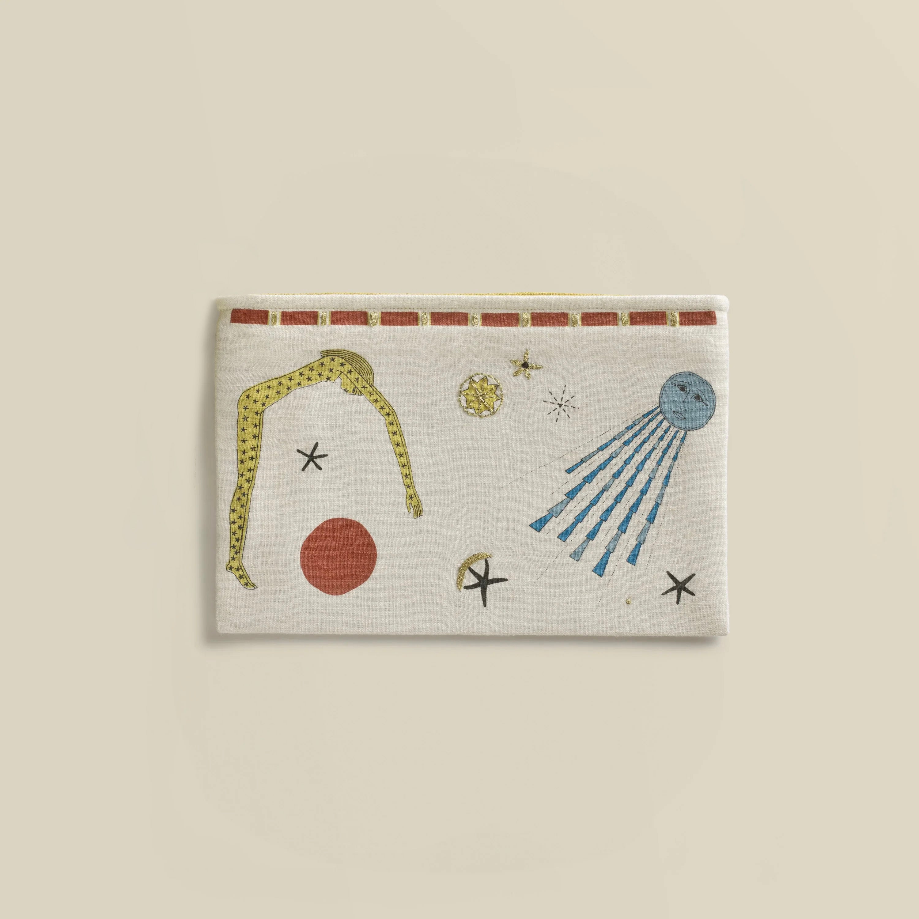 Stellar Hand-Embroidered Linen Pouch