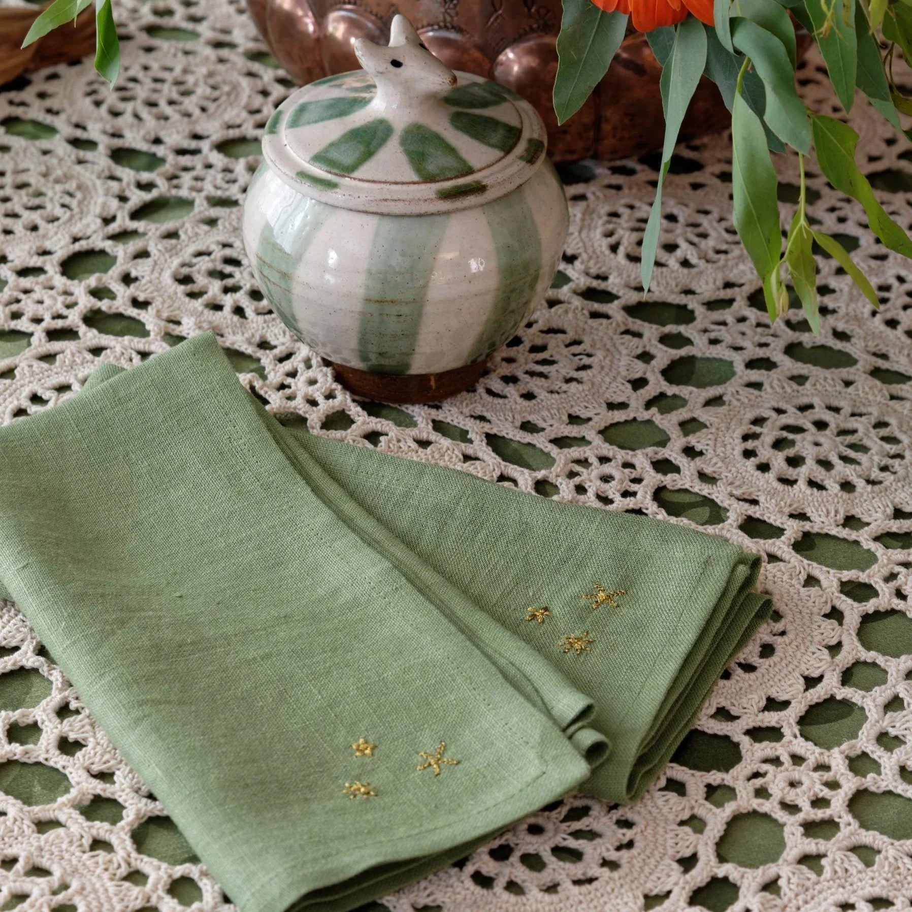 Starry Hand-Embroiderd Linen Napkin (Set of 2)