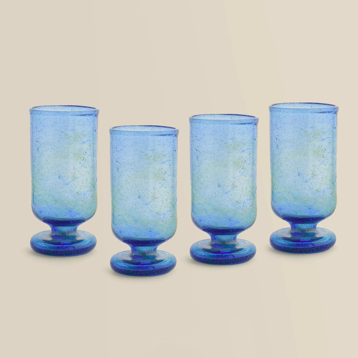 Blue Zazzy Hand-Blown Glass Goblet (Set of 4)