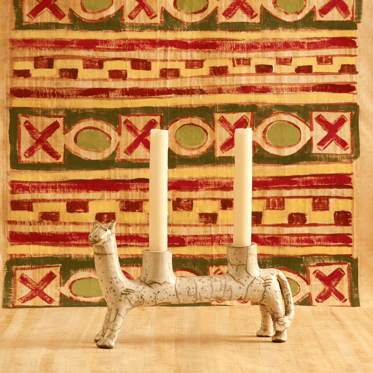 Tiger Hand-Painted Fayoum Pottery Candle Holder