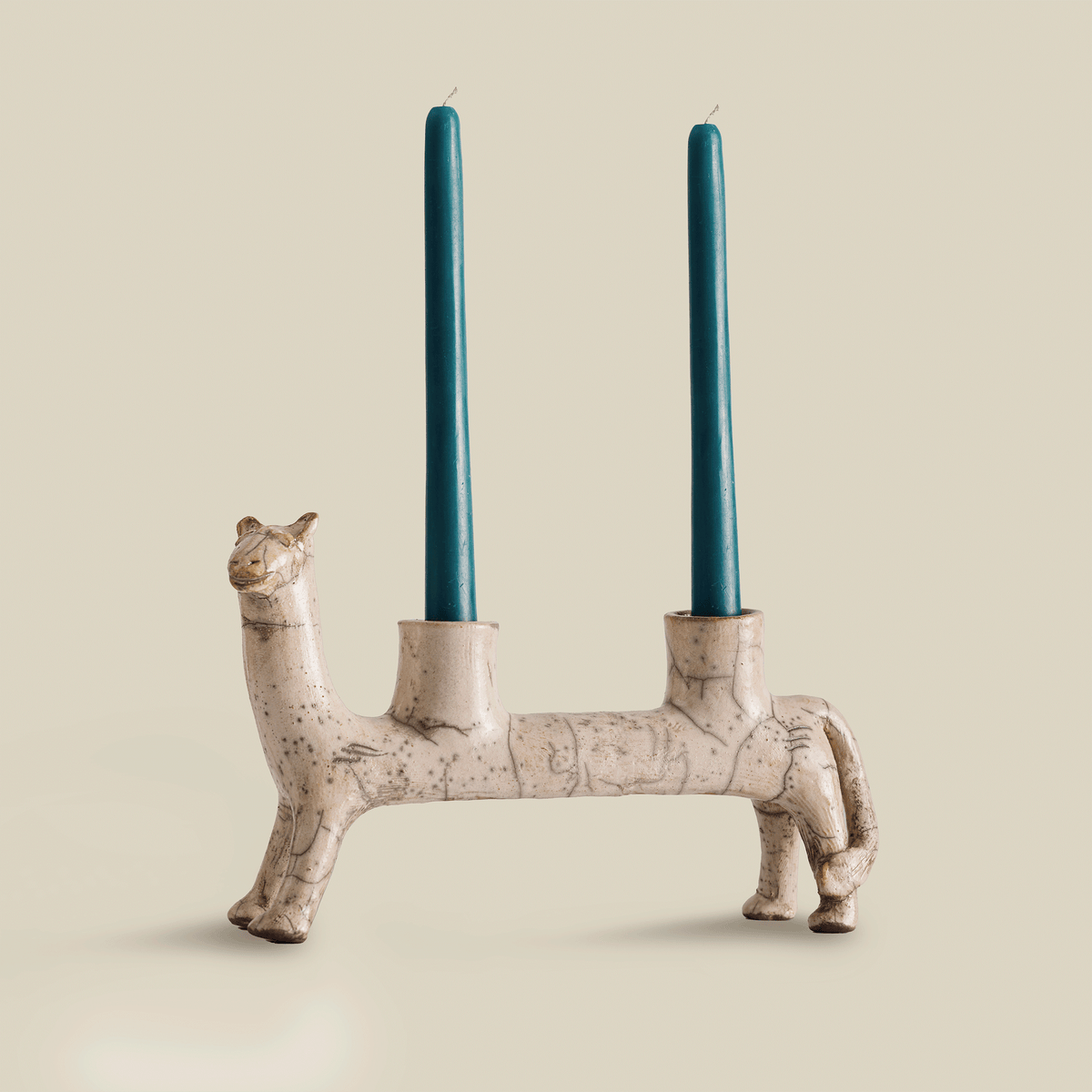 Tiger Hand-Painted Fayoum Pottery Candle Holder