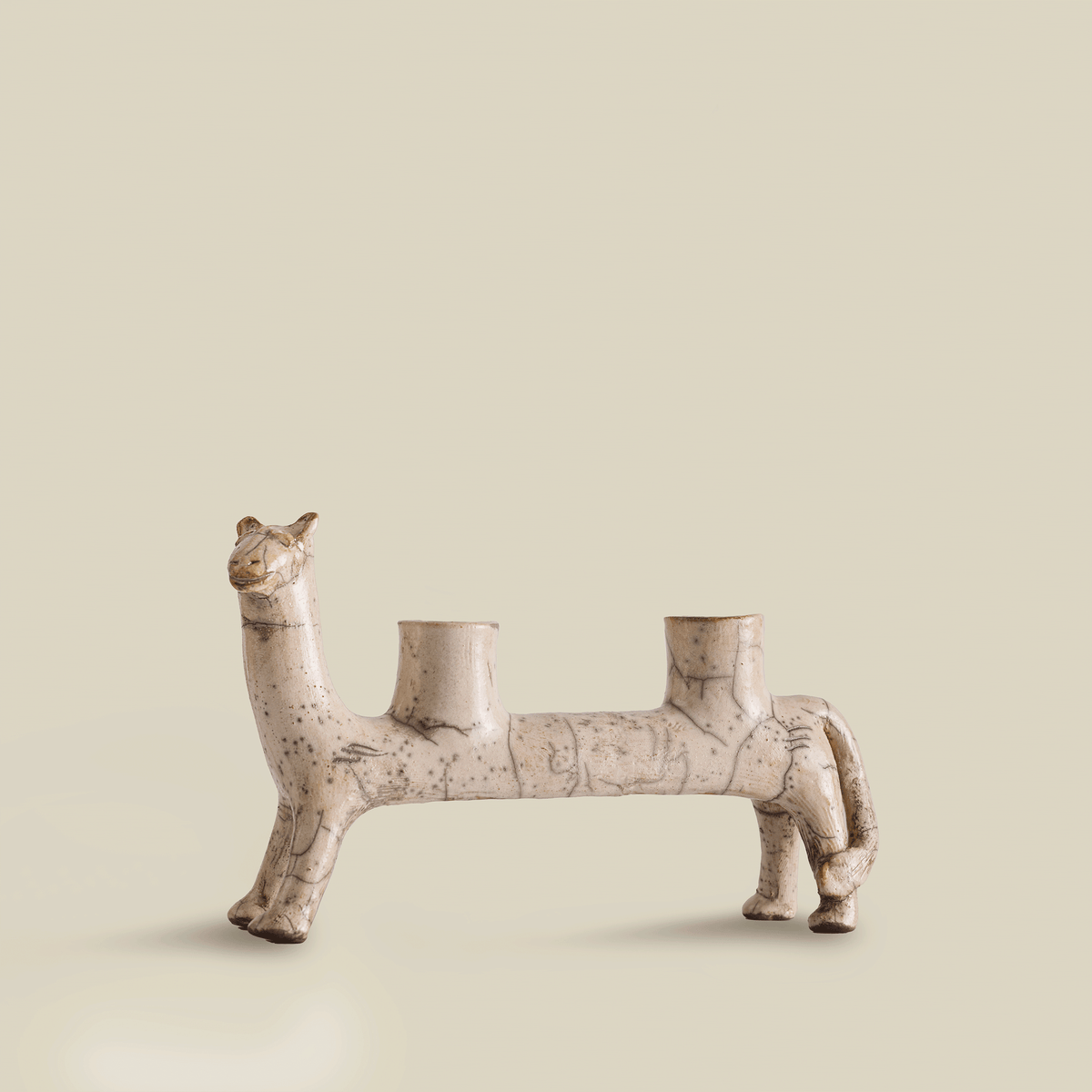 Tiger Hand-Painted Fayoum Pottery Candle Holder