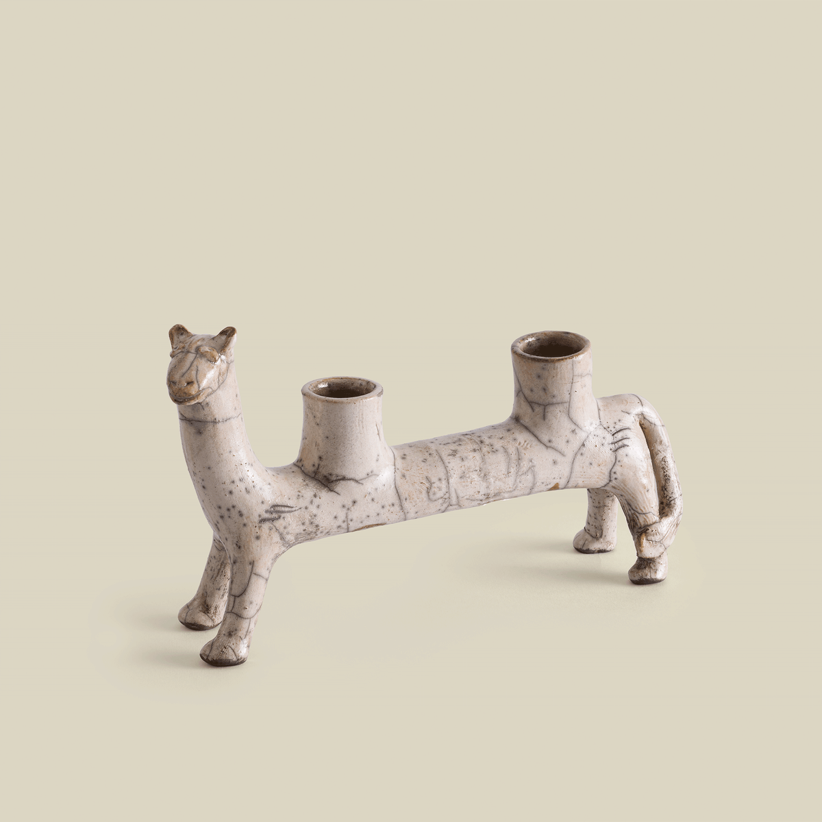Tiger Hand-Painted Fayoum Pottery Candle Holder