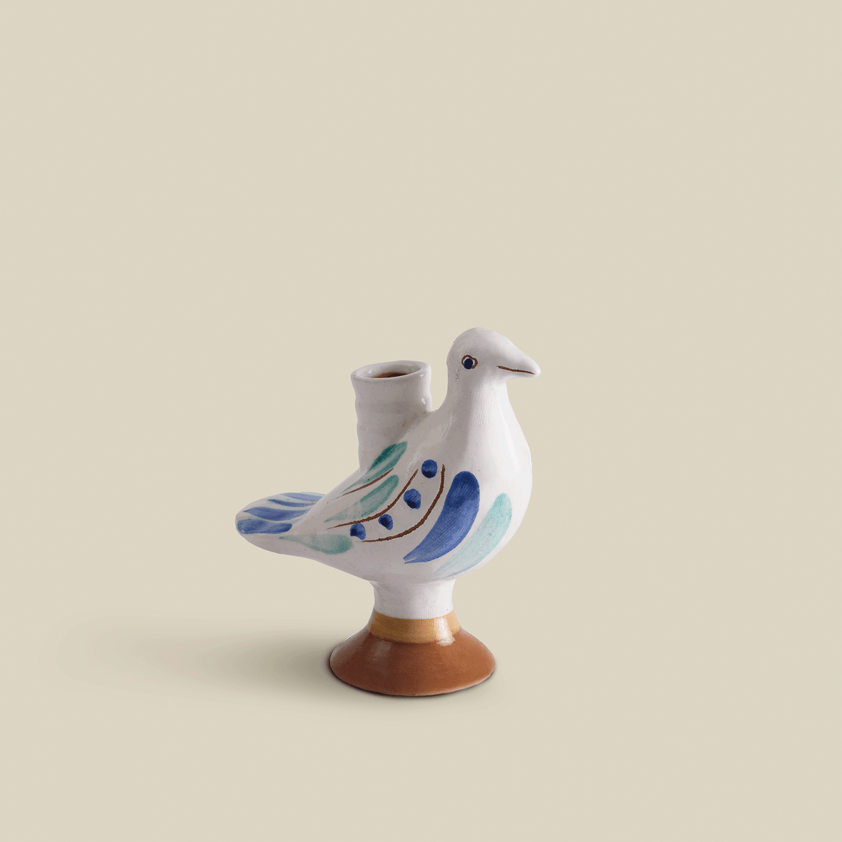 Doves Hand-Painted Fayoum Pottery Candle Holder