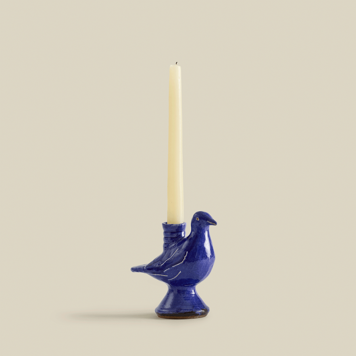 Doves Hand-Painted Fayoum Pottery Candle Holder