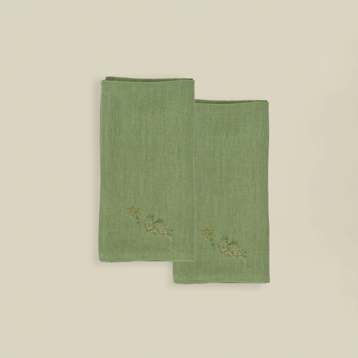 Coptic Angel Hand-Embroidered Linen Napkin (Set Of 2)