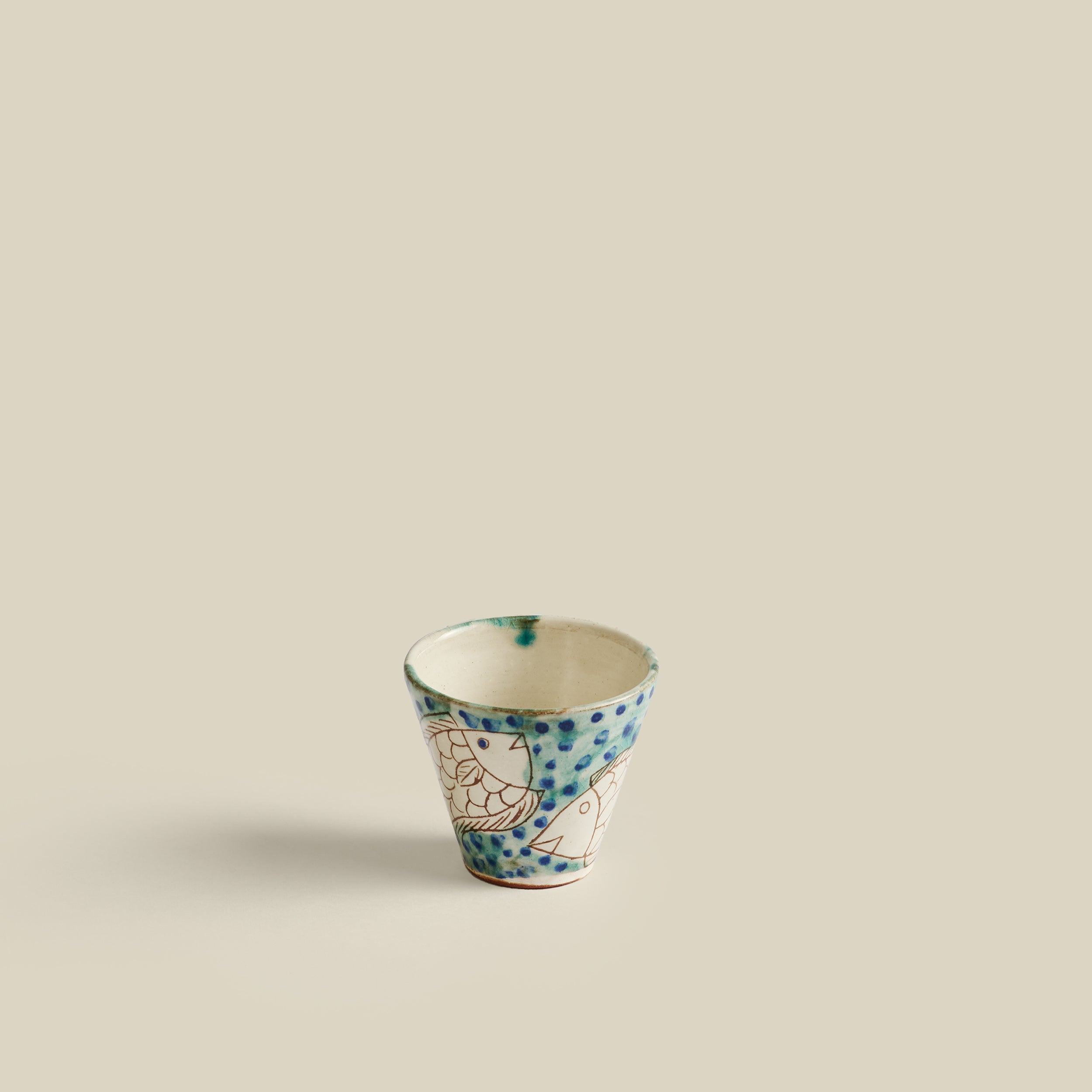 Tilapia Hand-Painted Fayoum Pottery Espresso Cup (Set of 2)
