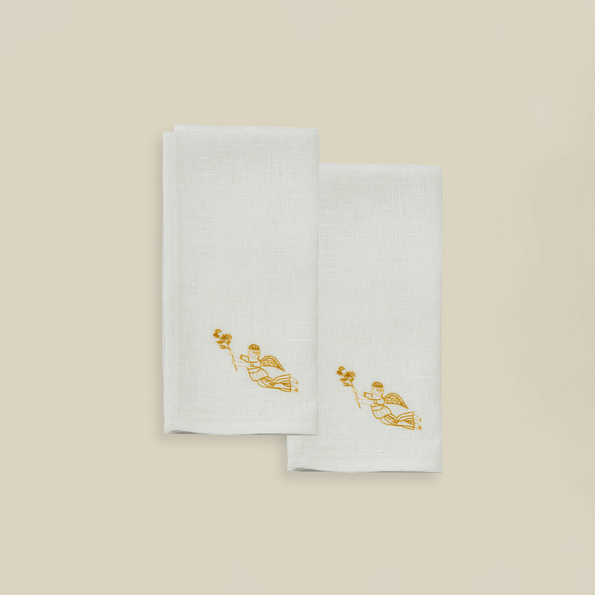 Coptic Angel Hand-Embroidered Linen Napkin (Set Of 2)