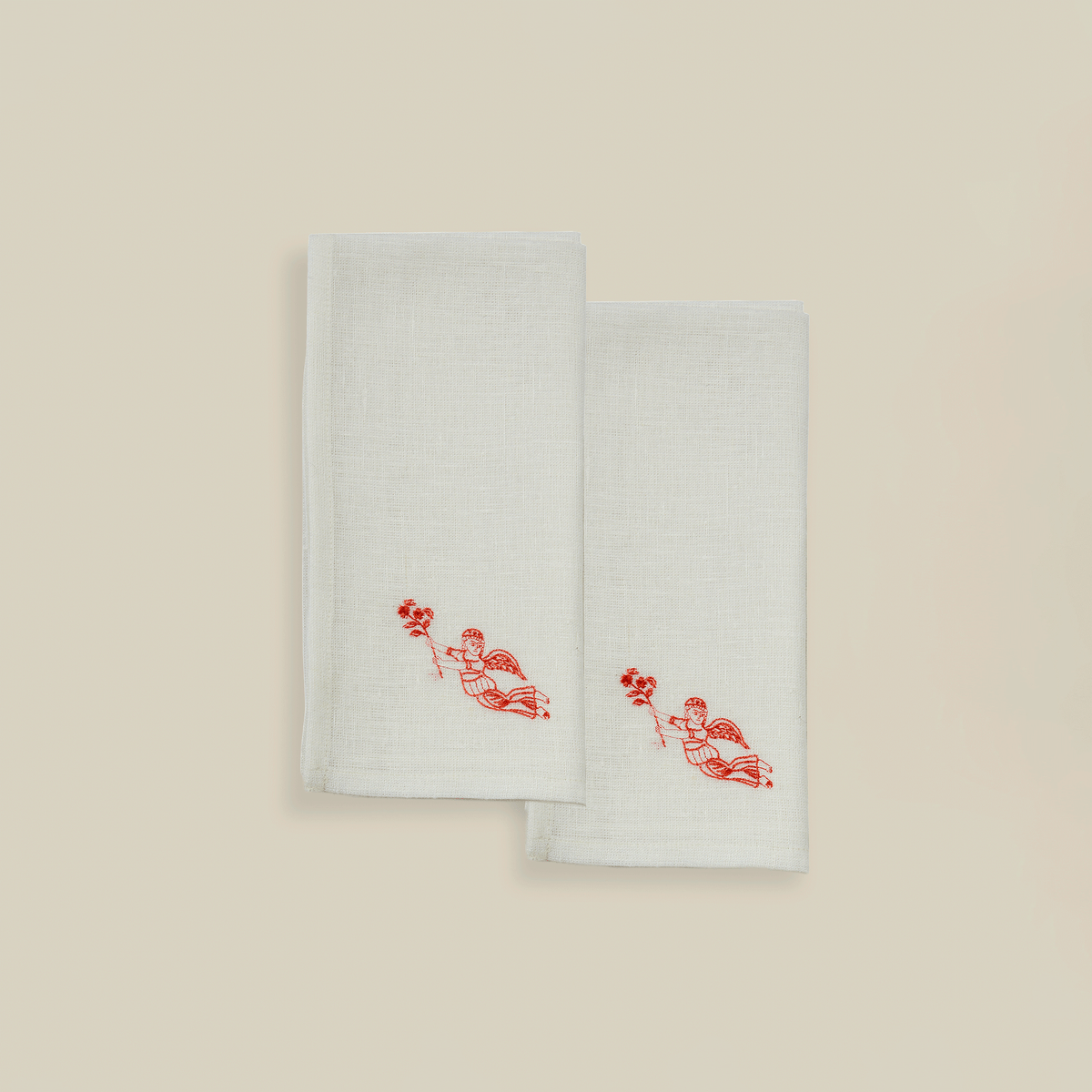 Coptic Angel Hand-Embroidered Linen Napkin (Set Of 2)
