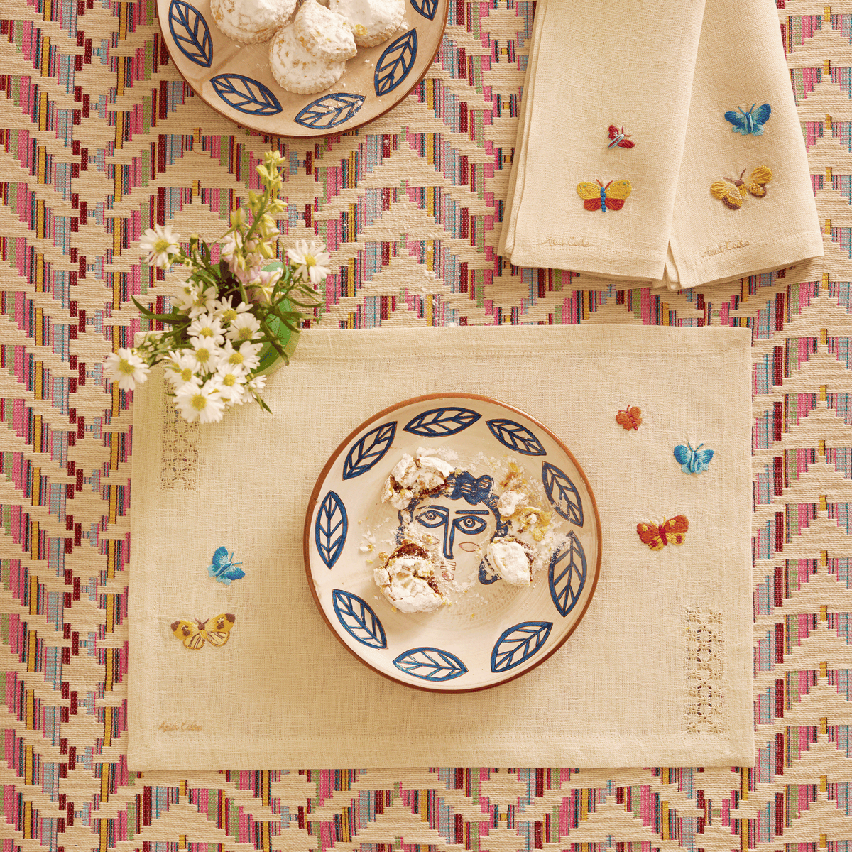 BNDL-Nile Butterflies Hand-Embroidered Linen Placemat
