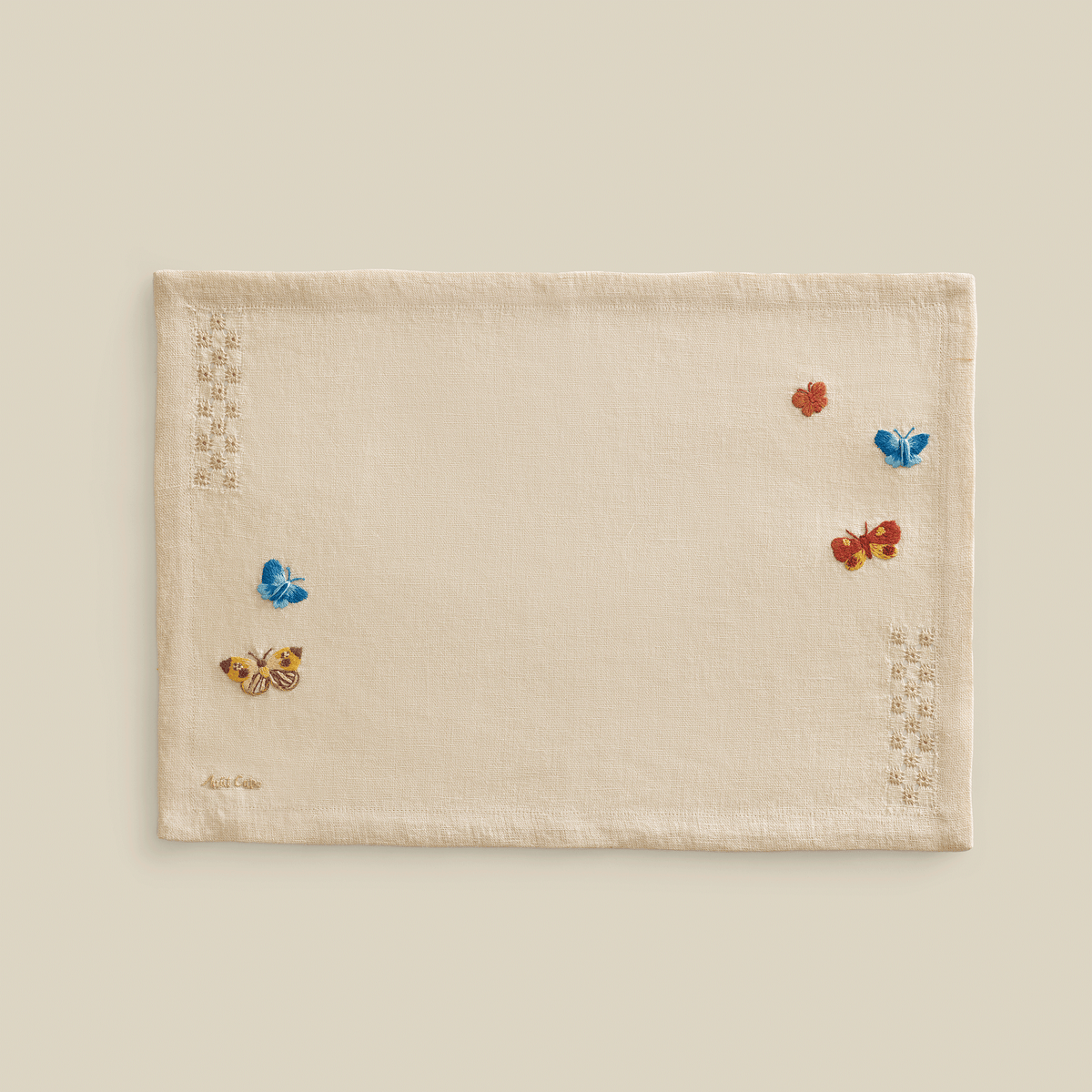 Nile Butterflies Hand Embroidered Linen Placemat (Set Of 2)