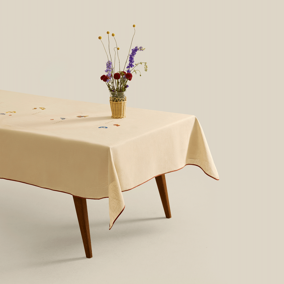 Nile Butterflies Hand Embroidered Linen Tablecloth