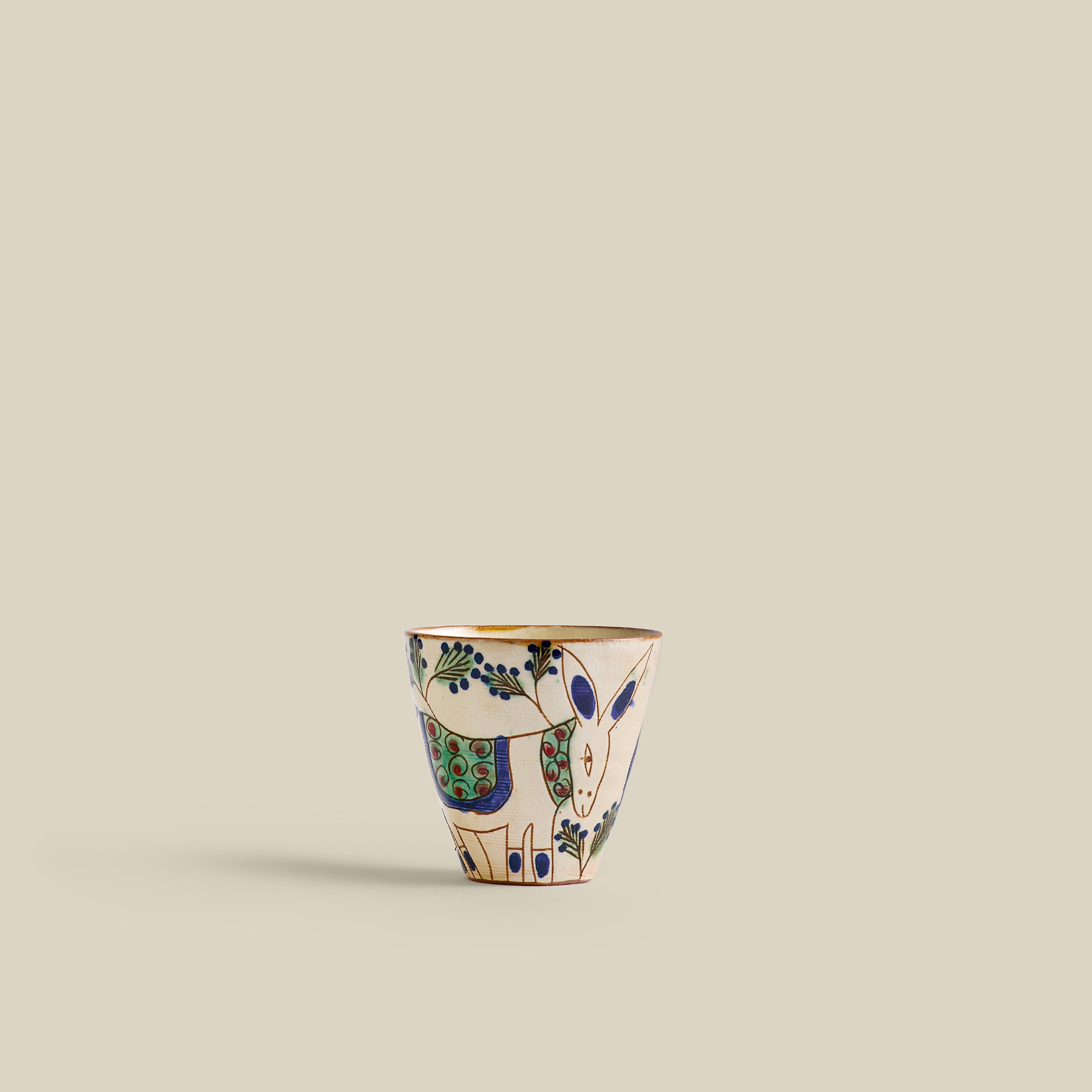 Happy Donkey Hand-Painted Fayoum Pottery Espresso Cup (Set of 2)