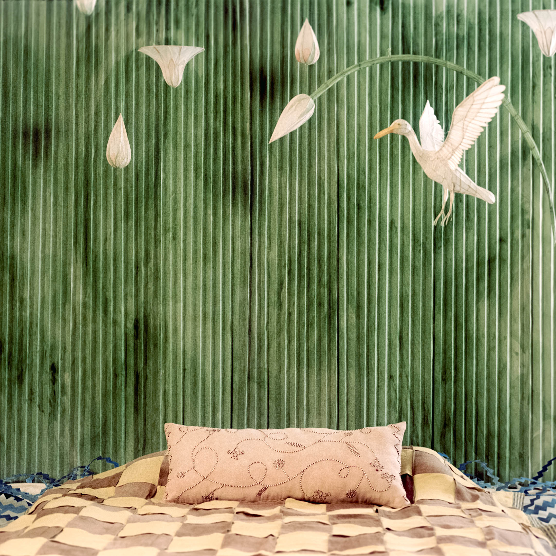 Lotus Trail Embroidered Linen Bolster Cover | ANŪT Cairo