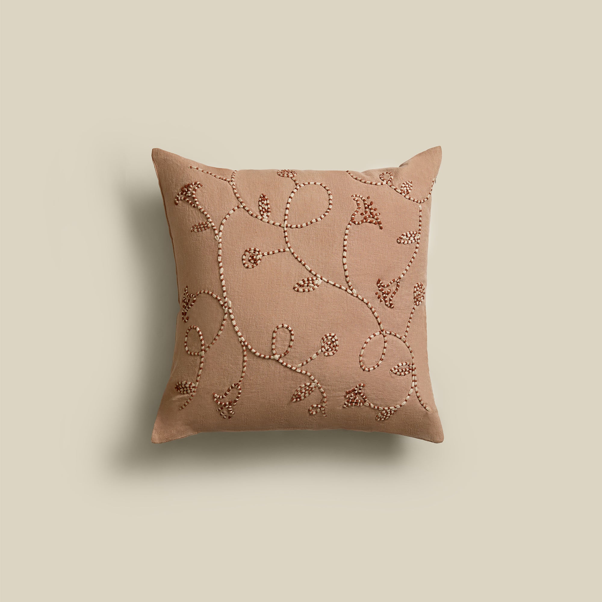 Lotus Trail Square Hand-Embroidered Linen Cushion Cover
