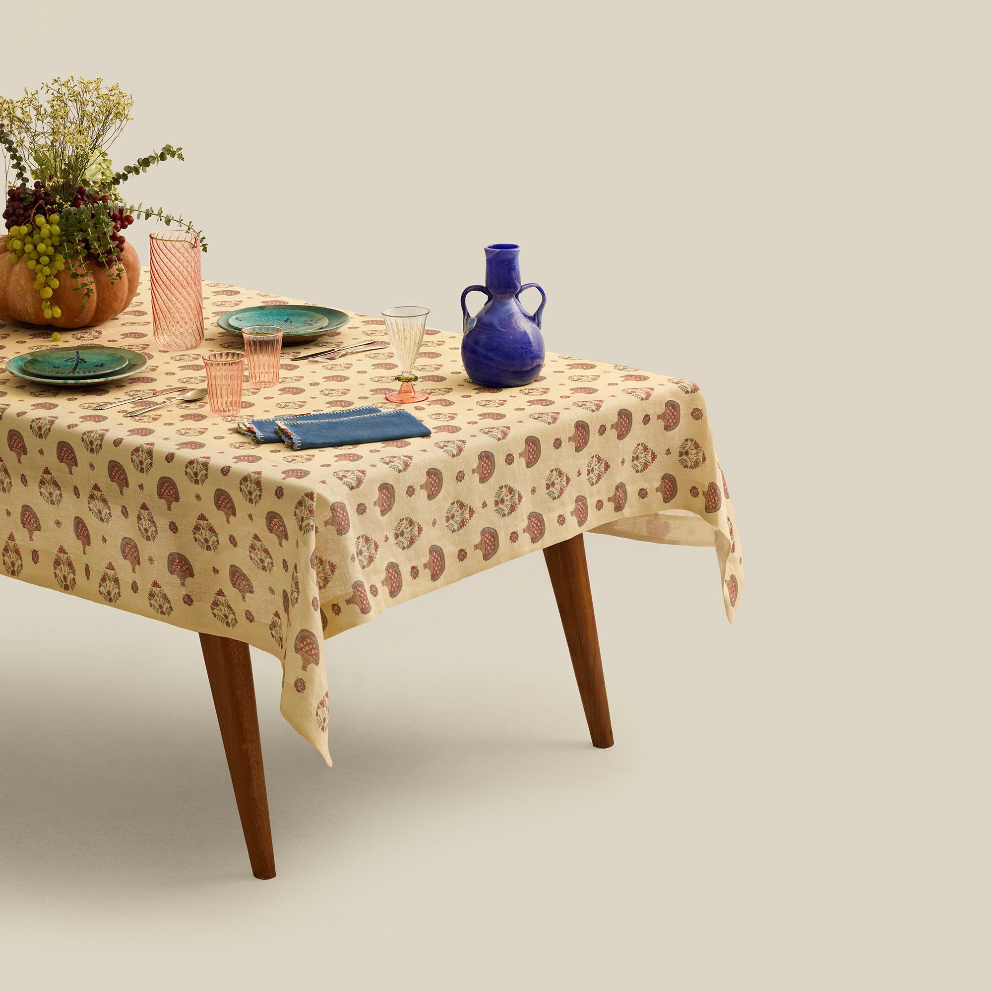 Coptic Flowers Linen Tablecloth