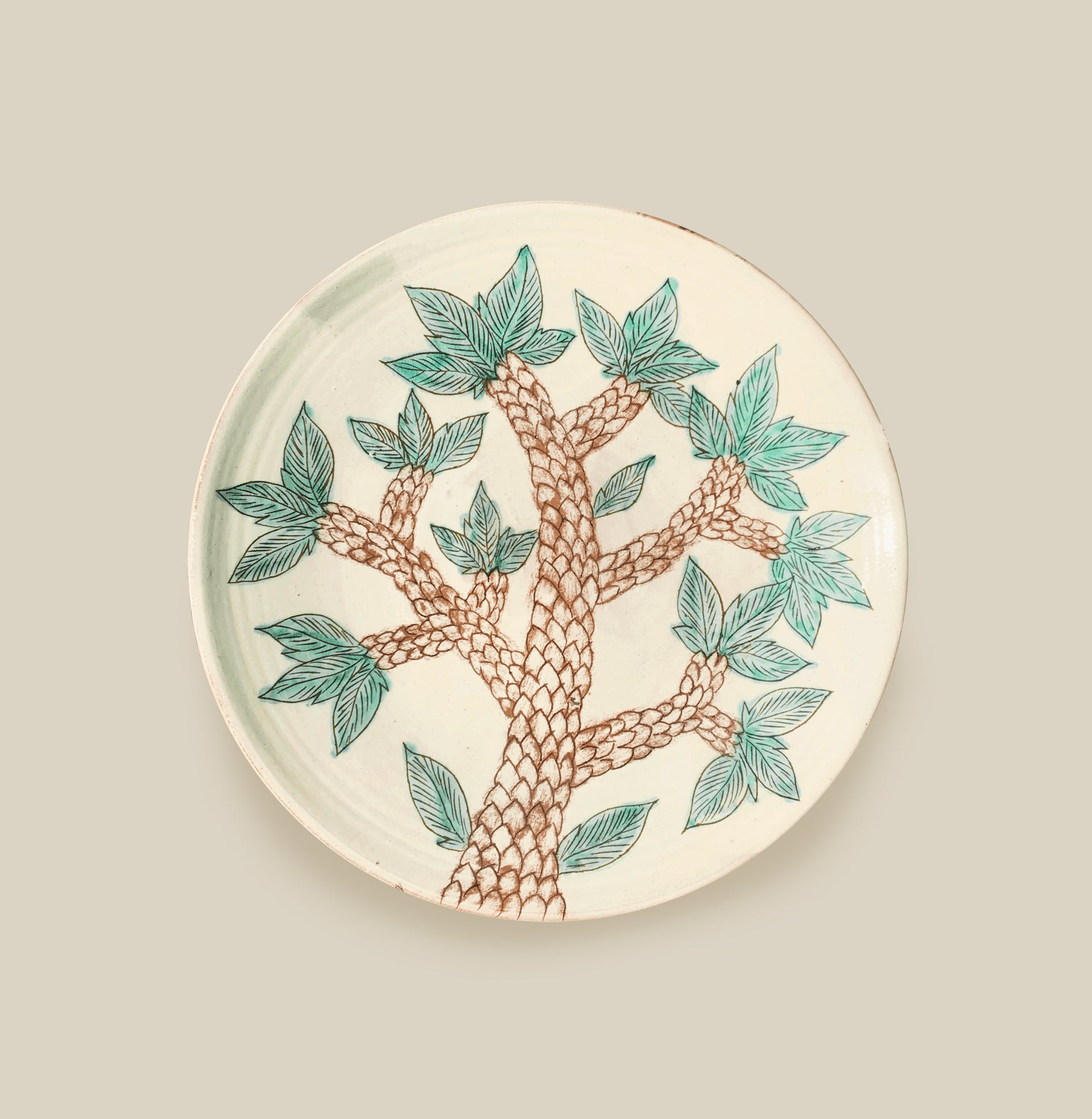 Green Scape Hand-Painted Fayoum Pottery Platter