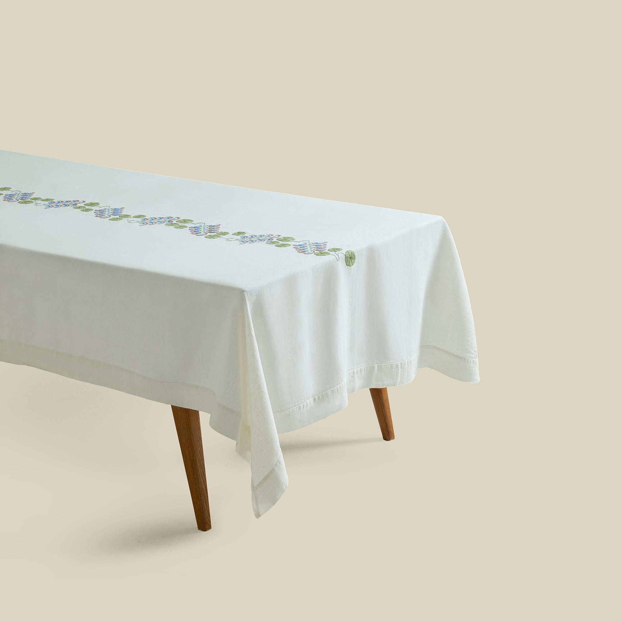 Luxor Vine Hand-Embroidered Linen Tablecloth