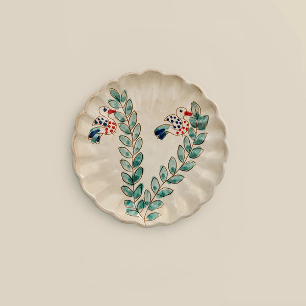 Chirpy Hand-Painted Fayoum Pottery Dessert Plate (Set of 2)